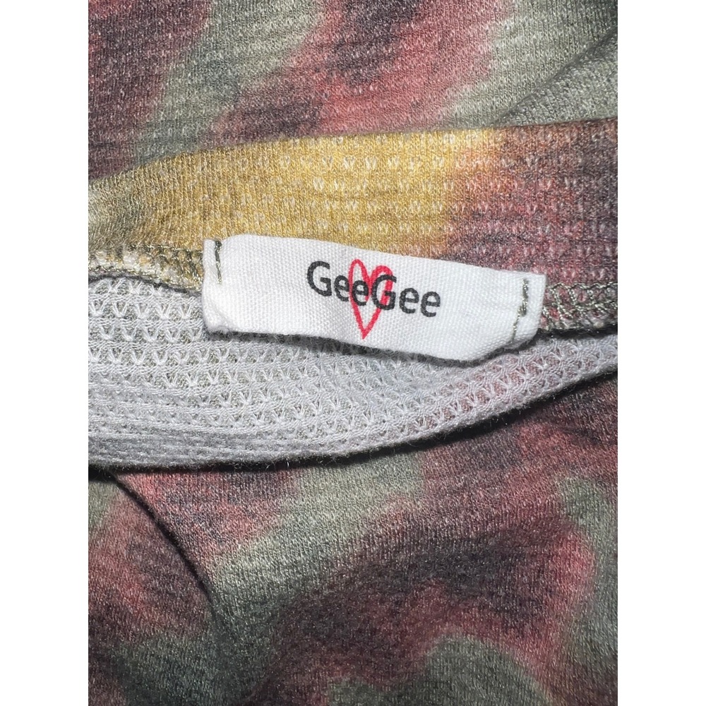 GeeGee Waffle Knit Tie Dye Babydoll Top XL Long Sleeve Thermal Tunic Olive Multi - Picture 4 of 7
